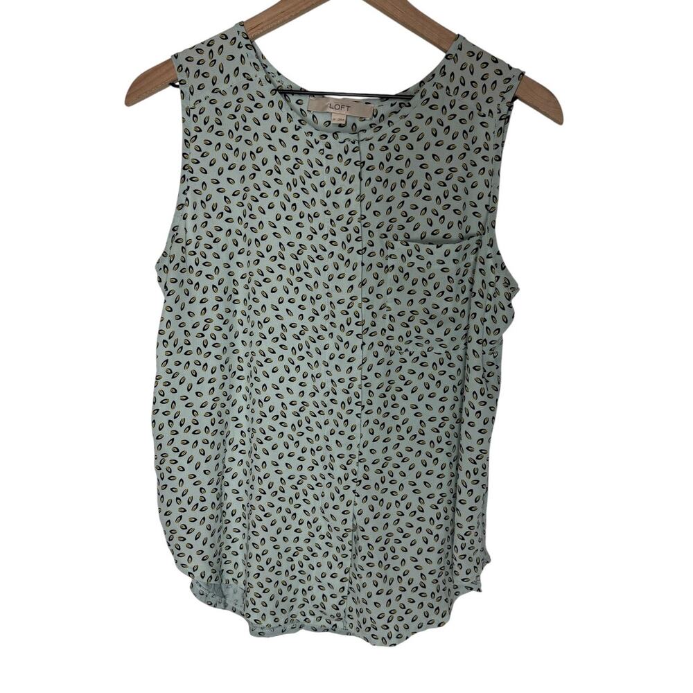 LOFT Sleeveless Blouse Medium Blue Print Tank Top Pocket